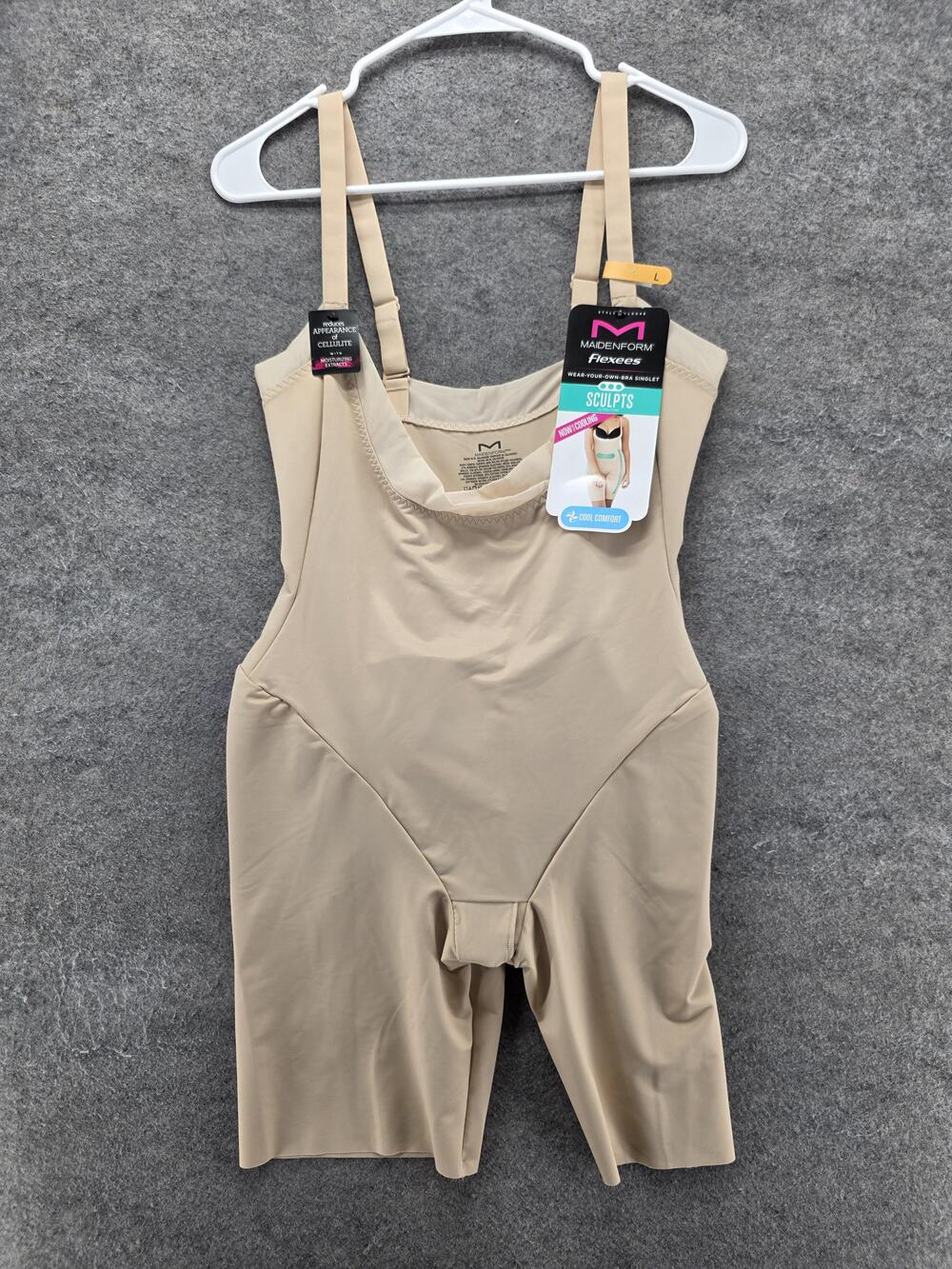 Maidenform Shapewear Torsette Womens L Beige Flexees Ultra Firm Singlet Cooling